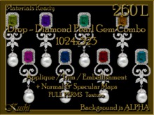 Drop Diamond Pearl Gem COMBO 1024x523 Applique/Jewel/Embellishment/Trim with Alpha Full Perms Materials Ready