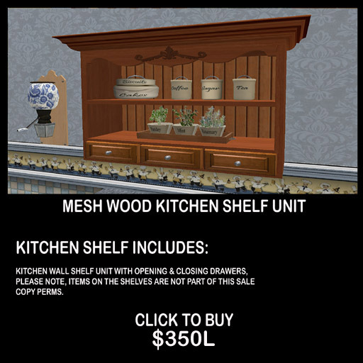 MESH WOOD KITCHEN SHELF WALL UNIT