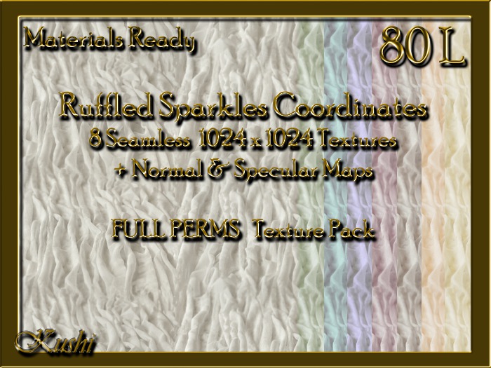 Ruffled Sparkles Coordinates Fabric Seamless Texture Materials Ready Full Perms High Res 1024x1024 Tileable, Repeating