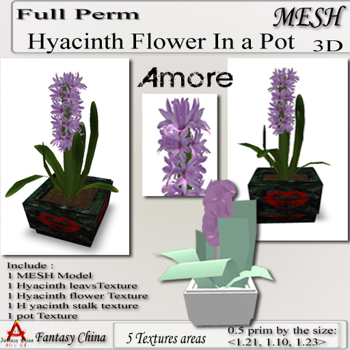 Fantasy China MESH Hyacinth Flower in a pot  FULL PERM 0.5 prim!