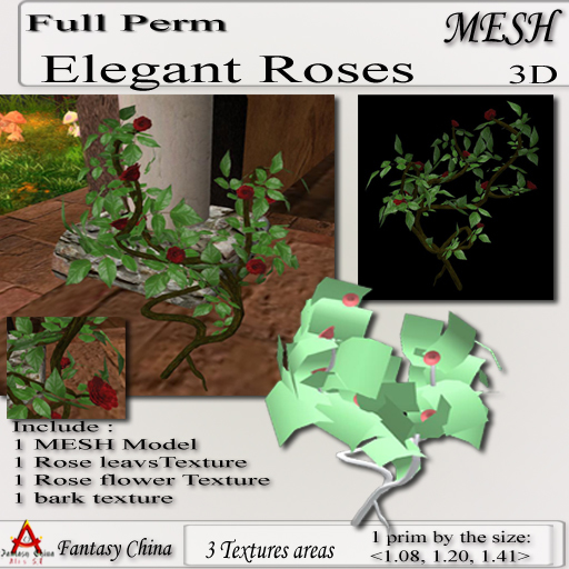 Fantasy China Mesh Mesh Elegant Roses PERM 1 prim!