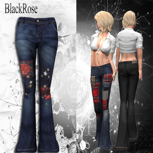 BlackRose Flare Pants Denim Roses