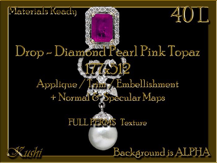 Drop Diamond Pearl Pink Topaz 1024x523 Applique/Jewel/Embellishment/Trim with Alpha Full Perms Materials Ready