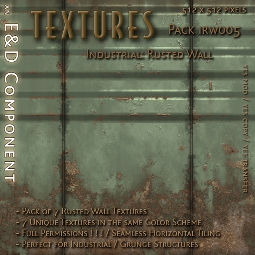 [IRW005] 7 512px Rusted Green Ribbed Sheet Metal Textures for Factory Garage Door Cargo Container by E&D ENGINEERING