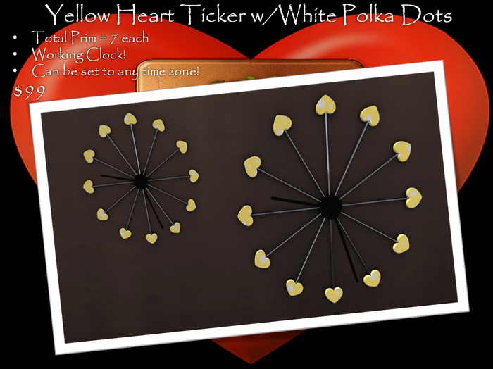 Heart Clock - Yellow with White Specs