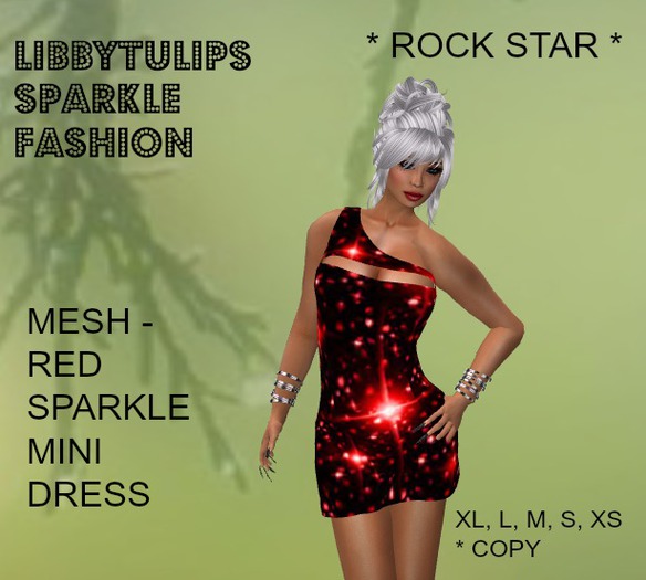 * Rock Star * Red Sparkle Mini Dress - Mesh