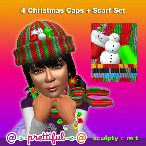 @~>~ PrettiFuL ~<~@ Christmas Cap + Scarf [ 4 Pack ]
