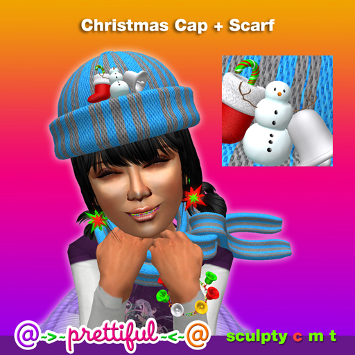 @~>~ PrettiFuL ~<~@ Christmas Cap + Scarf [ Blue-Silver ]