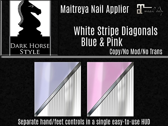 !DHS Maitreya Nails-White Stripe Diagonal, Blue Pink