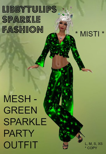 * Misti * Green Sparkle Party Outfit - Mesh