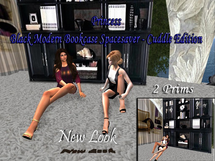 Princess Black Modern Bookcase Spacesaver - Cuddle Edition - 2 Prims