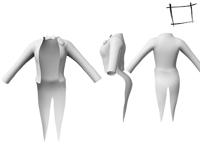 FULL PERM Rigged Mesh Womens Long Tailcoat Tuxedo - Bowtie and Shirt Neck