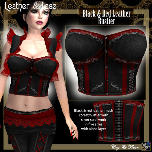C&F Leather & Lace Bustier  - Black/Red