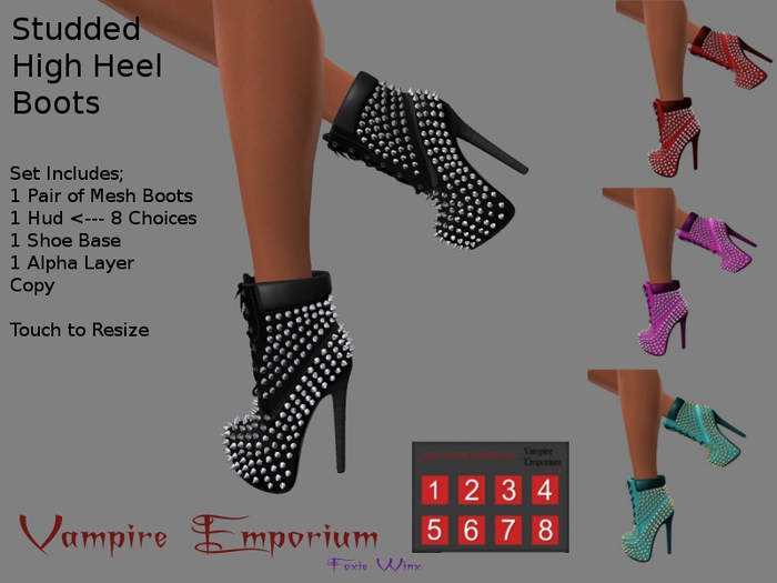 Studded High Heel Boots (Boxed)