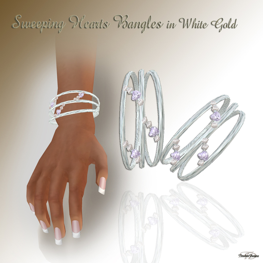 *TD* Sweeping Hearts Bangle Set in White Gold    BOXED