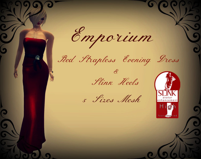 Red Strapless Evening Dress & Heels{Boxed}