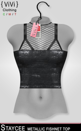 { ViVi } Staycee - Metallic Fishnet Top - Black