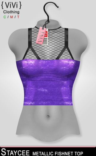 { ViVi } Staycee - Metallic Fishnet Top - Purple