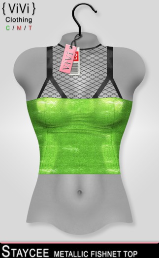 { ViVi } Staycee - Metallic Fishnet Top - Green