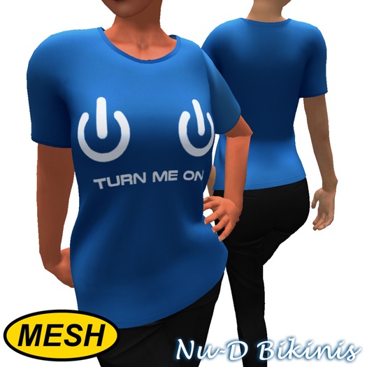 Nu-D Bikini: Women's T-Shirt Style 1 Turn Me On Blue