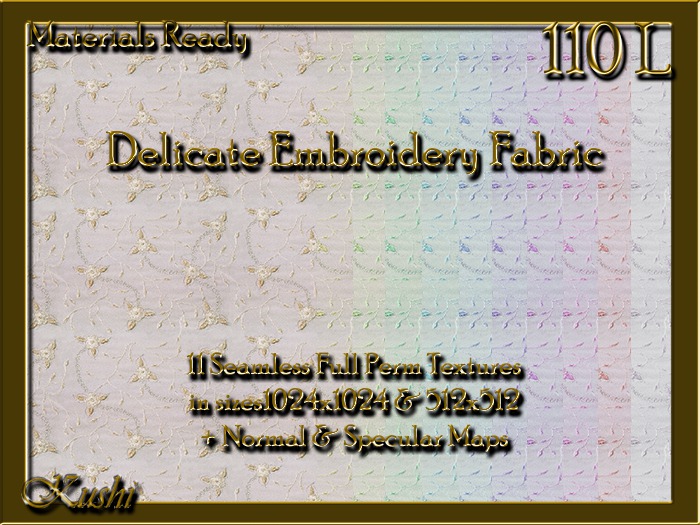 Delicate Embroidery Fabric Seamless Textures Materials Ready Full Perms 1024x1024 & 512x512 Tileable Repeating