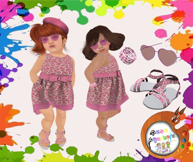 {**}DOCE AQUARELA{**} Dress Leopard White and Pink *toddleedoo*
