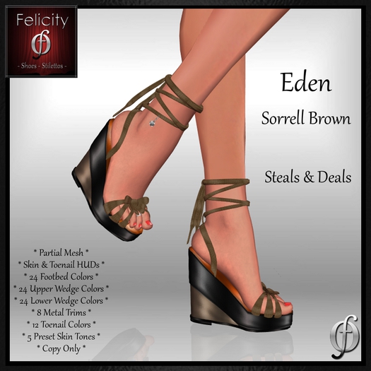 SALE Shoes *Felicity* Eden Wedge Sandals - Sorrell Brown Platform Wedges (24 Wedge Colors, 8 Metal Trim) Part Mesh