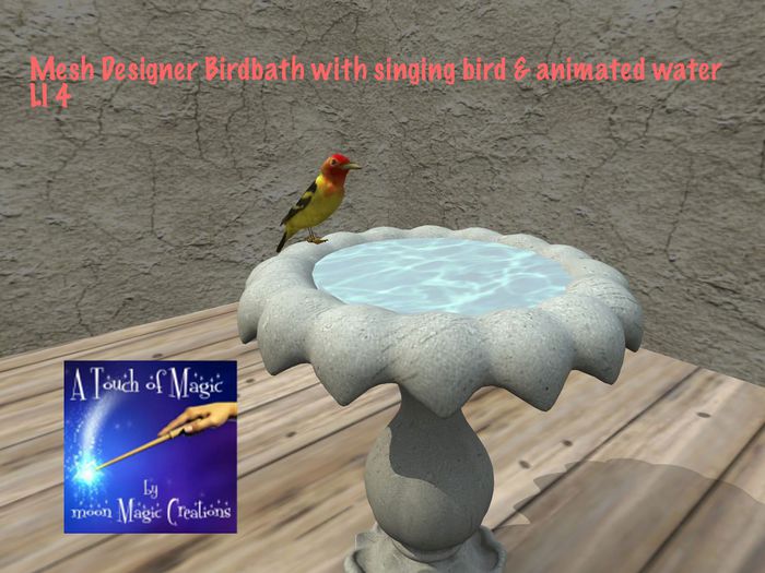 Mesh Designer Birdbath with singing bird(crated)