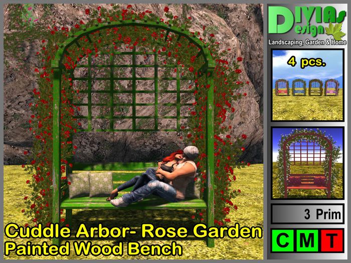 Cuddle Arbor - Rose Garden - Painted Wood Bench