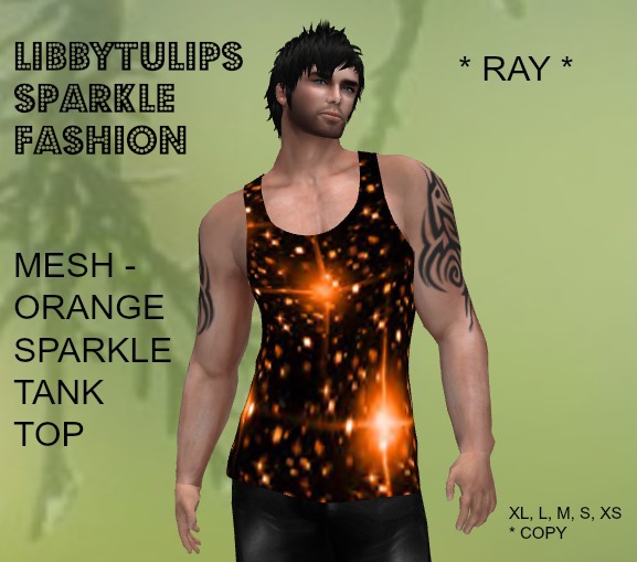 * Ray * Orange Sparkle Tank Top - Mesh
