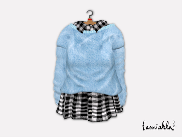 {amiable}Mesh Spring Oversized Knit Top and Shirt_Blue