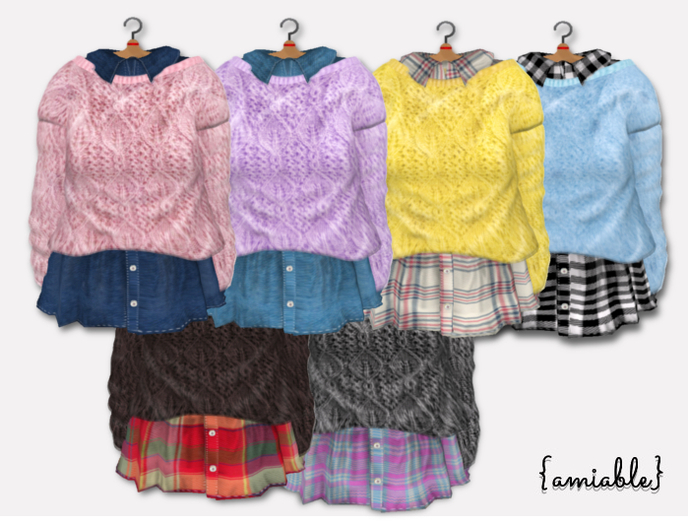 {amiable}Mesh Spring Oversized Knit Top and Shirt(FAT PACK)
