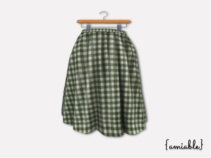 {amiable}Mesh Flared Check Midi Skirt_Green