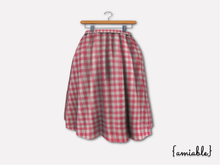 {amiable}Mesh Flared Check Midi Skirt_Pink