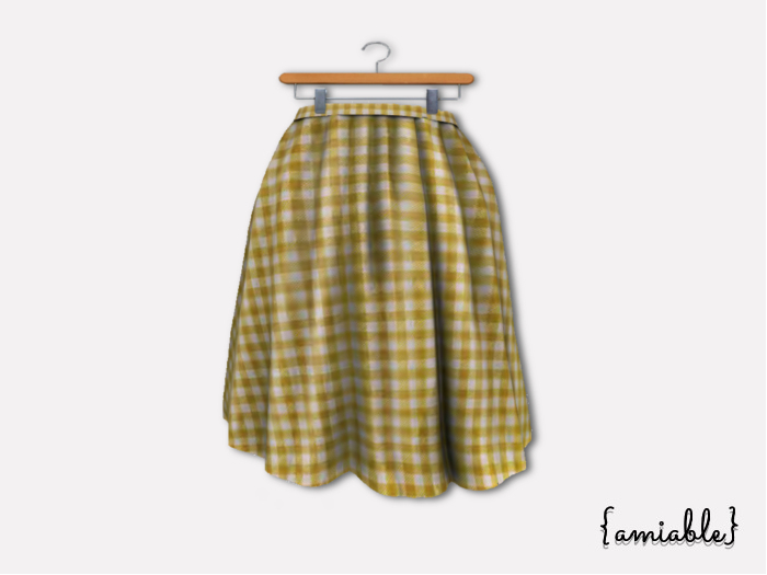 {amiable}Mesh Flared Check Midi Skirt_Yellow