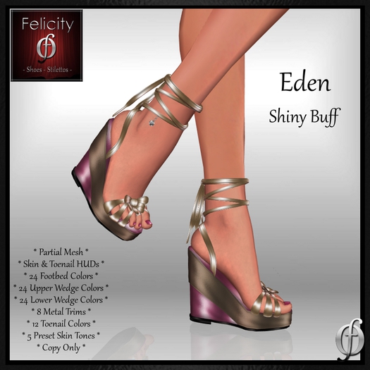 Shoes *Felicity* Eden Wedge Sandals - Shiny Buff (Light Tan) Platform Wedges (24 Wedge Colors, 8 Metal Trim) Part Mesh
