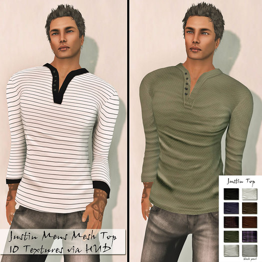 BPearl Justin Mens Mesh Top  *10 textures HUD*