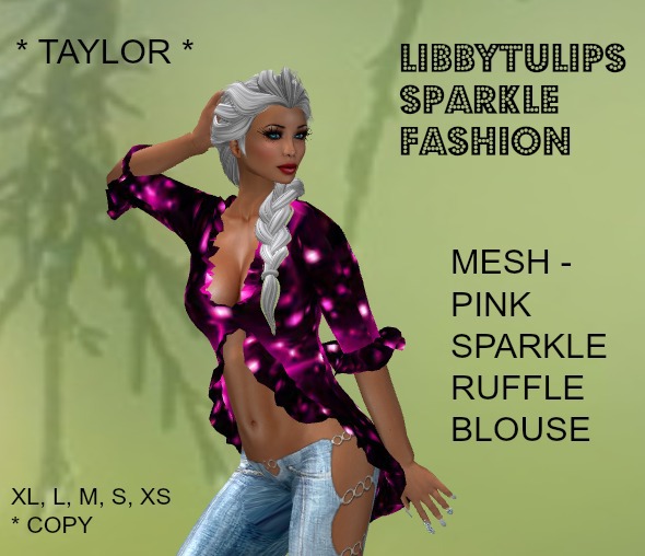 * Taylor * Pink Sparkle Ruffle Blouse - Mesh - boxed