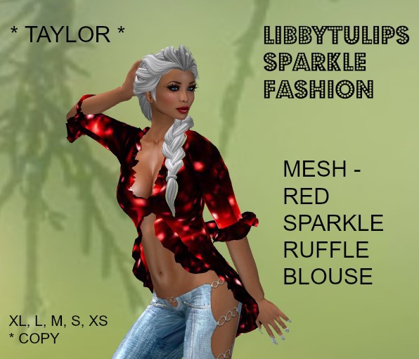 * Taylor * Red Sparkle Ruffle Blouse - Mesh - boxed