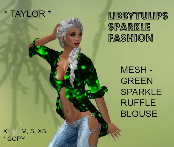 * Taylor * Green Sparkle Ruffle Blouse - Mesh - boxed