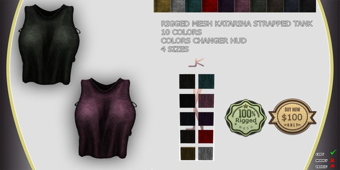 .:*KOOLO*:. Rigged Mesh Katarina Strapped Tank  w/HUD (Boxed)