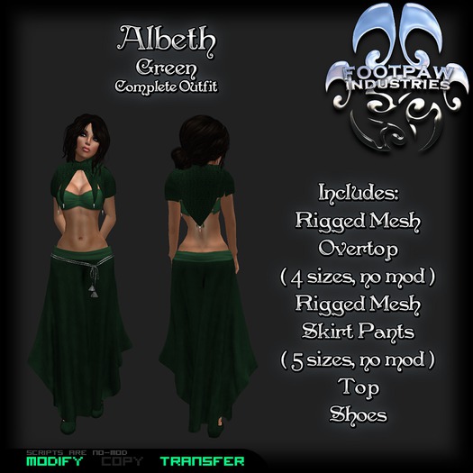 [FPI] Albeth Green ~ Complete Outfit with Rigged Mesh Overtop & pants