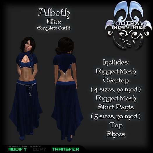 [FPI] Albeth Blue ~ Complete Outfit with Rigged Mesh Overtop & pants