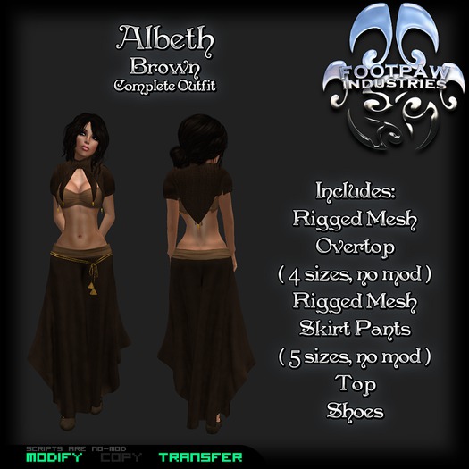[FPI] Albeth Brown ~ Complete Outfit with Rigged Mesh Over top & pants
