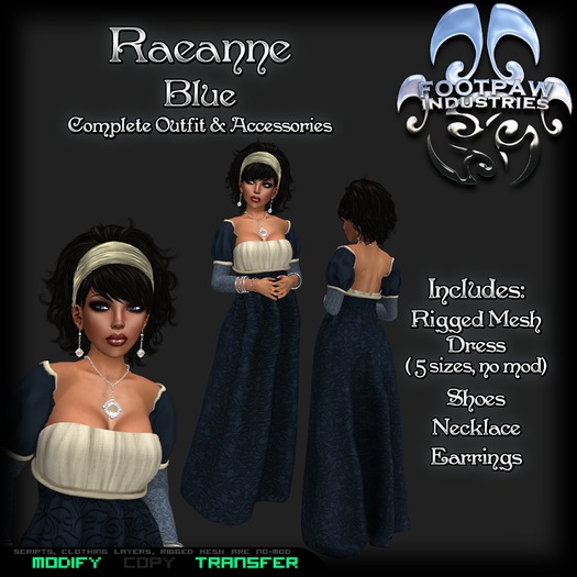 [FPI] Raeanne Blue~ Complete Outfit with Rigged Mesh Dress, Shoes, Pearl Necklace & Earrings, Bracelets