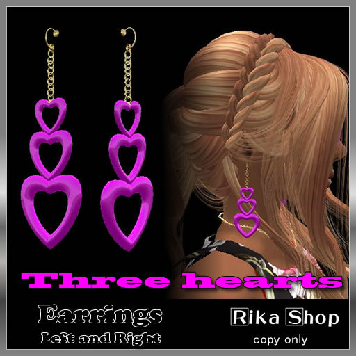 Earrings Three hearts  BOX
