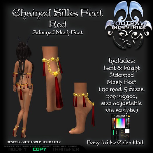 [FPI] Chained Silks Feet Red ~ Chain & Silk Adorned Mesh Feet