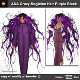 A&A Crazy Magician Hair Purple Black (Special Color). Very long hair, wavy, unisex fantasy hairstyle. Promo!