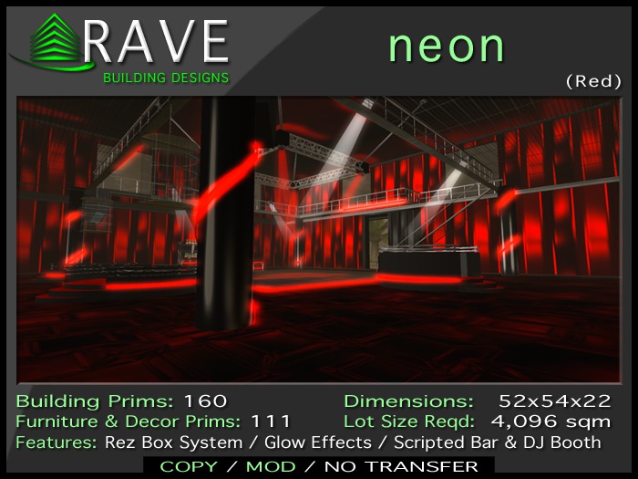 Second Life Marketplace - Rave - Club Neon (Red) - Low Prim Prefab ...