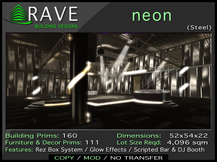 Second Life Marketplace - Rave - Club Neon (Steel) - Low Prim Prefab ...